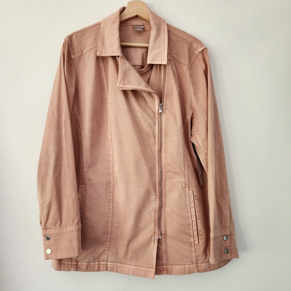 NEW Chico's Azalea Pale Pink Moto Jacket Casual Twill Elongated Size 3 US‎ 16/18